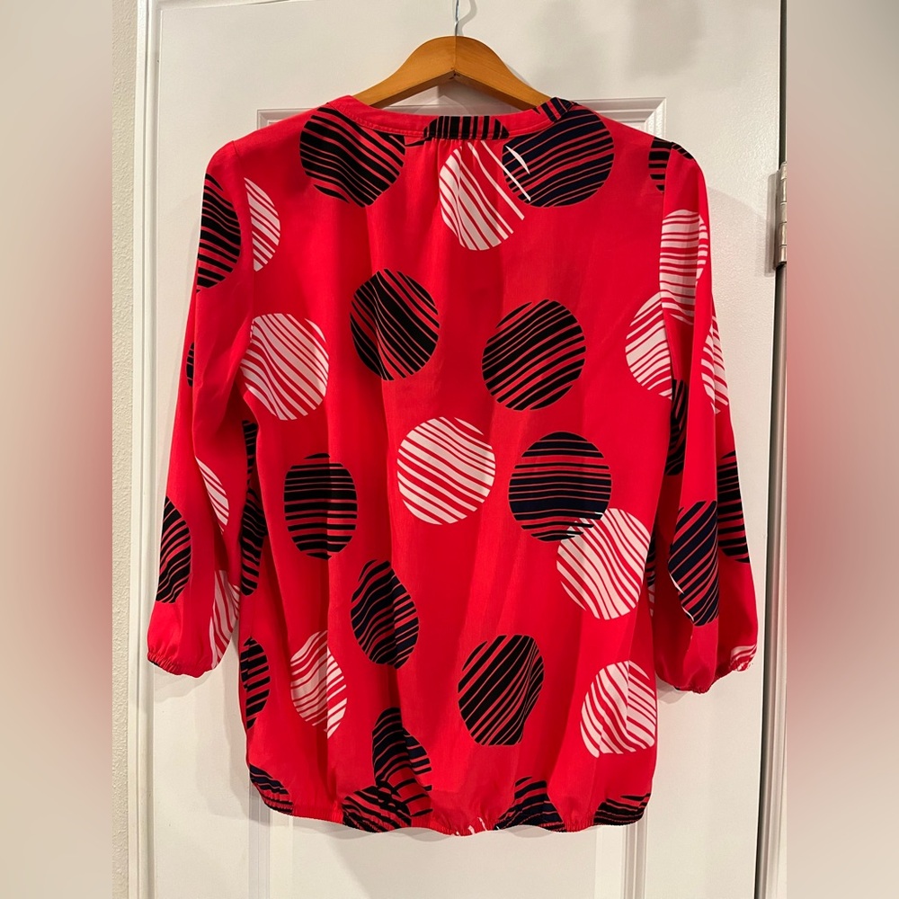 Dana Buchman Red and Black Striped Polka Dot Blouse - Picture 2 of 4